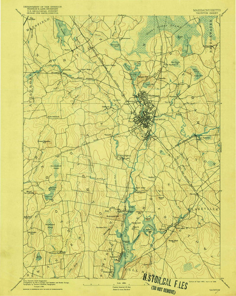 Taunton, Massachusetts 1893 (1916) USGS Old Topo Map Reprint 15x15 MA Quad 353067