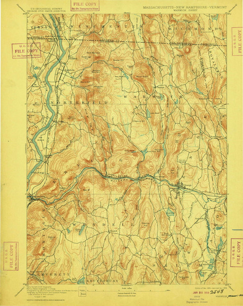 Warwick, Massachusetts 1894 (1909) USGS Old Topo Map Reprint 15x15 MA Quad 353079