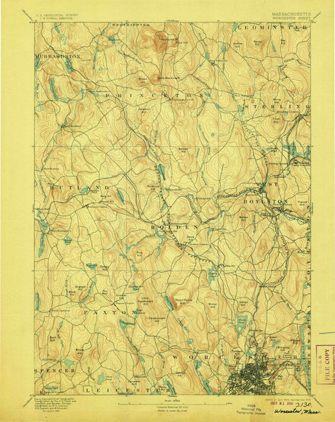 Worcester, Massachusetts 1892 (1906) USGS Old Topo Map Reprint 15x15 MA Quad 353133 Worcester, Massachusetts 1892 (1906) USGS Old Topo Map Reprint 15x15 MA Quad 353133