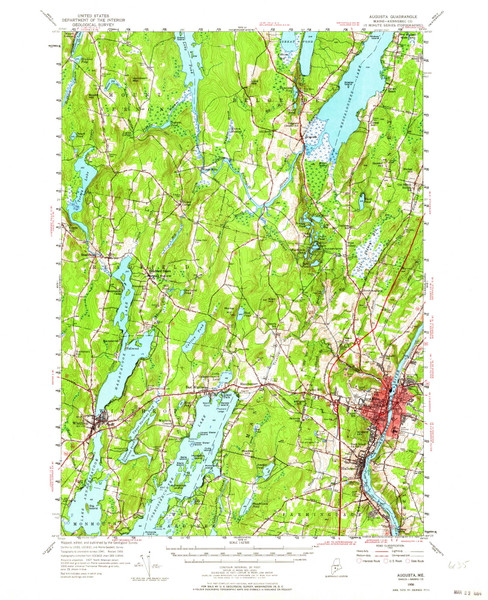 Augusta, Maine 1956 (1964) USGS Old Topo Map Reprint 15x15 ME Quad 460135 Augusta, Maine 1956 (1964) USGS Old Topo Map Reprint 15x15 ME Quad 460135