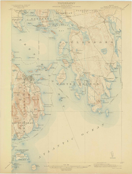 Bar Harbor, Maine 1904 (1904) USGS Old Topo Map Reprint 15x15 ME Quad 306454 Bar Harbor, Maine 1904 (1904) USGS Old Topo Map Reprint 15x15 ME Quad 306454