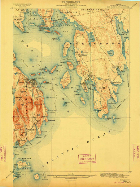 Bar Harbor, Maine 1904 (1909) USGS Old Topo Map Reprint 15x15 ME Quad 807361 Bar Harbor, Maine 1904 (1909) USGS Old Topo Map Reprint 15x15 ME Quad 807361