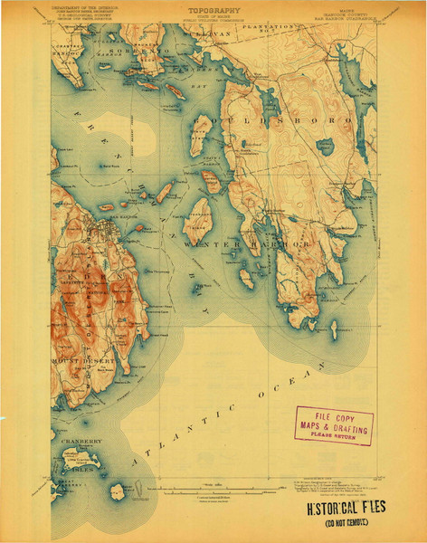 Bar Harbor, Maine 1904 (1920) USGS Old Topo Map Reprint 15x15 ME Quad 807360 Bar Harbor, Maine 1904 (1920) USGS Old Topo Map Reprint 15x15 ME Quad 807360
