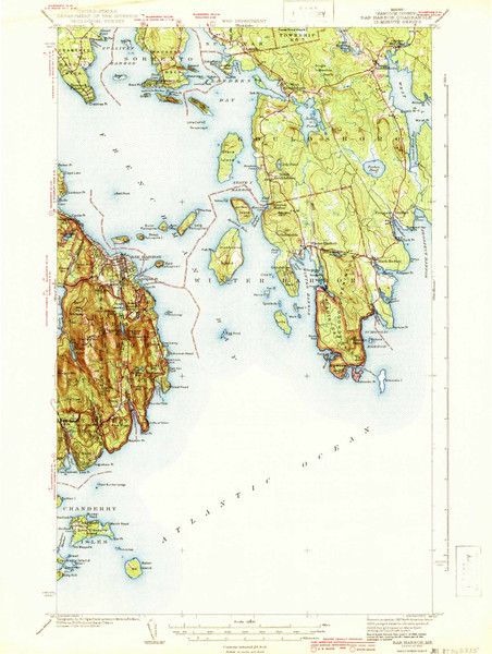 Bar Harbor, Maine 1942 (1942) USGS Old Topo Map Reprint 15x15 ME Quad 460150