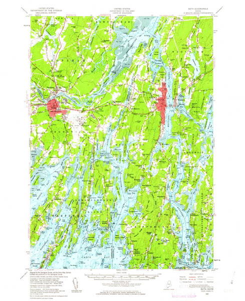 Bath, Maine 1957 (1963) USGS Old Topo Map Reprint 15x15 ME Quad 460162 Bath, Maine 1957 (1963) USGS Old Topo Map Reprint 15x15 ME Quad 460162
