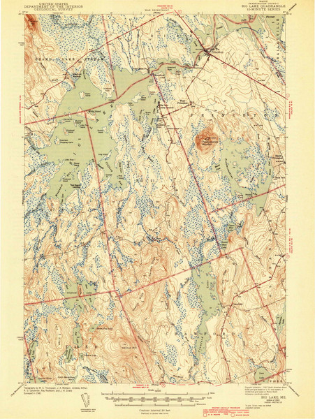 Big Lake, Maine 1943 (1943) USGS Old Topo Map Reprint 15x15 ME Quad 460202