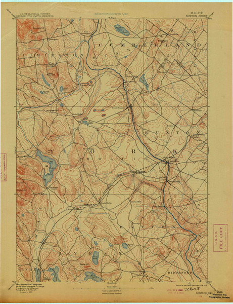 Buxton, Maine 1892 (1913) USGS Old Topo Map Reprint 15x15 ME Quad 807420