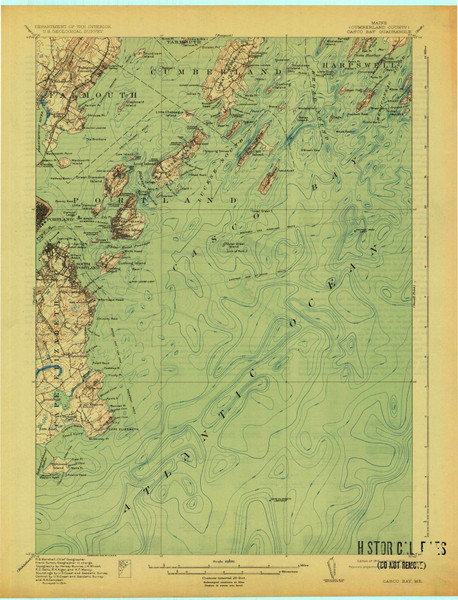Casco Bay, Maine 1916 (1925) USGS Old Topo Map Reprint 15x15 ME Quad 807432