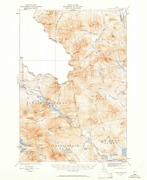 Chain Lakes, Maine 1932 (1961) USGS Old Topo Map Reprint 15x15 ME Quad 460310