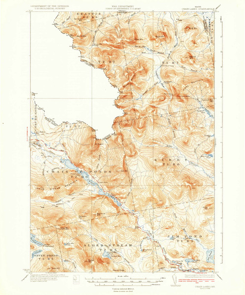 Chain Lakes, Maine 1935 (1935) USGS Old Topo Map Reprint 15x15 ME Quad 460307 Chain Lakes, Maine 1935 (1935) USGS Old Topo Map Reprint 15x15 ME Quad 460307