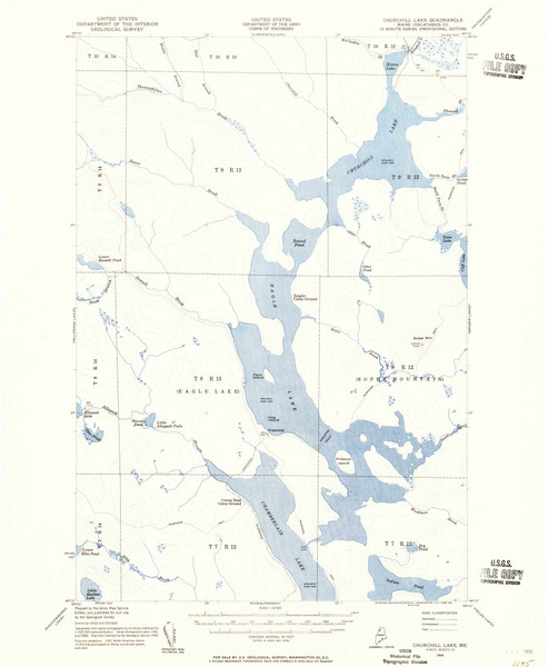 Churchill Lake, Maine 1954 (1956) USGS Old Topo Map Reprint 15x15 ME Quad 460323