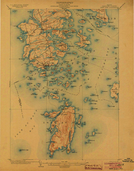 Deer Isle, Maine 1904 (1904) USGS Old Topo Map Reprint 15x15 ME Quad 807467 Deer Isle, Maine 1904 (1904) USGS Old Topo Map Reprint 15x15 ME Quad 807467