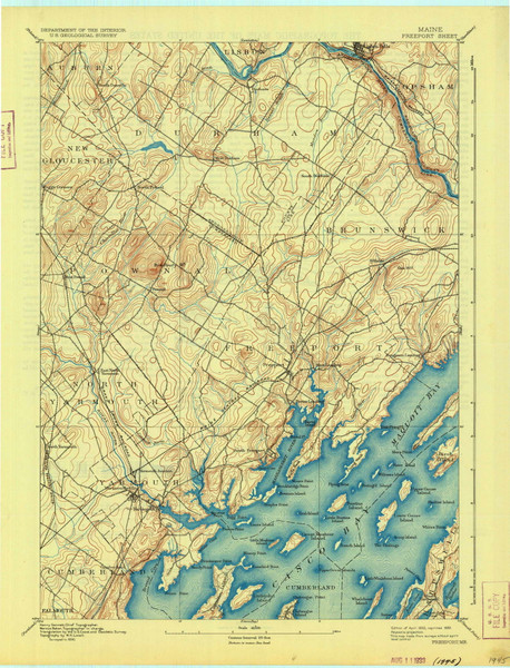 Freeport, Maine 1892 (1933) USGS Old Topo Map Reprint 15x15 ME Quad 807495 Freeport, Maine 1892 (1933) USGS Old Topo Map Reprint 15x15 ME Quad 807495