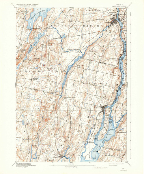 Gardiner, Maine 1892 (1934) USGS Old Topo Map Reprint 15x15 ME Quad 460425 Gardiner, Maine 1892 (1934) USGS Old Topo Map Reprint 15x15 ME Quad 460425