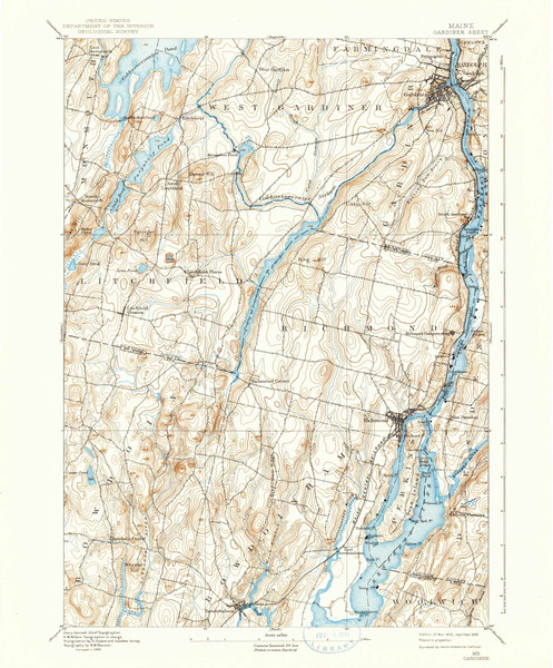 Gardiner, Maine 1892 (1938) USGS Old Topo Map Reprint 15x15 ME Quad 460426 Gardiner, Maine 1892 (1938) USGS Old Topo Map Reprint 15x15 ME Quad 460426