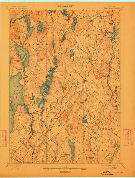 Gray, Maine 1898 (1913) USGS Old Topo Map Reprint 15x15 ME Quad 807515 Gray, Maine 1898 (1913) USGS Old Topo Map Reprint 15x15 ME Quad 807515