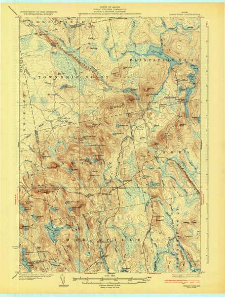 Great Pond, Maine 1932 (1932) USGS Old Topo Map Reprint 15x15 ME Quad 807519