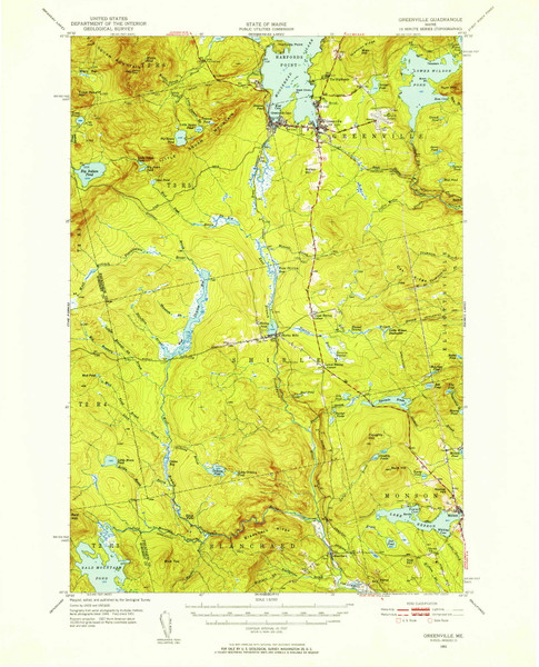 Greenville, Maine 1951 (1956) USGS Old Topo Map Reprint 15x15 ME Quad 460463 Greenville, Maine 1951 (1956) USGS Old Topo Map Reprint 15x15 ME Quad 460463