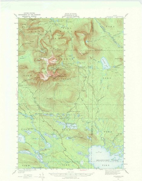 Katahdin, Maine 1949 (1974) USGS Old Topo Map Reprint 15x15 ME Quad 306615