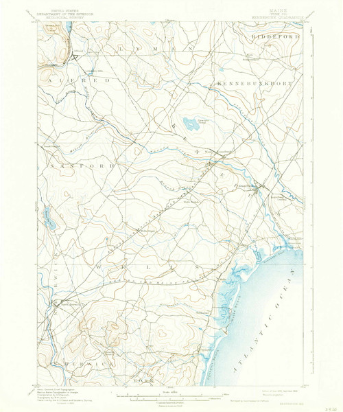 Kennebunk, Maine 1898 (1938) USGS Old Topo Map Reprint 15x15 ME Quad 460520