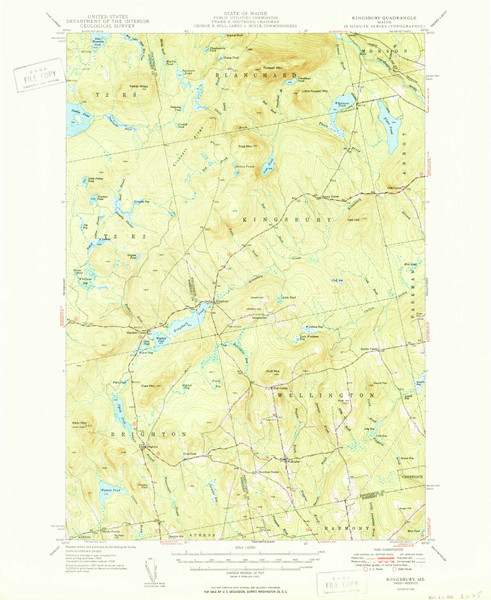 Kingsbury, Maine 1950 (1950) USGS Old Topo Map Reprint 15x15 ME Quad 460536 Kingsbury, Maine 1950 (1950) USGS Old Topo Map Reprint 15x15 ME Quad 460536