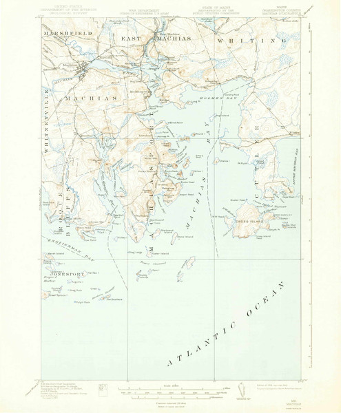 Machias, Maine 1918 (1943) USGS Old Topo Map Reprint 15x15 ME Quad 460588 Machias, Maine 1918 (1943) USGS Old Topo Map Reprint 15x15 ME Quad 460588