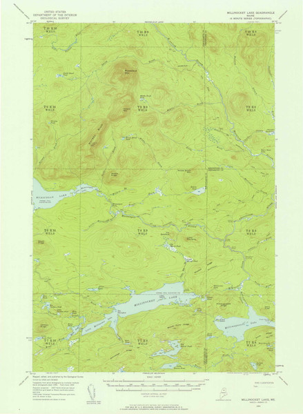 Millinocket Lake, Maine 1954 (1958) USGS Old Topo Map Reprint 15x15 ME Quad 306662