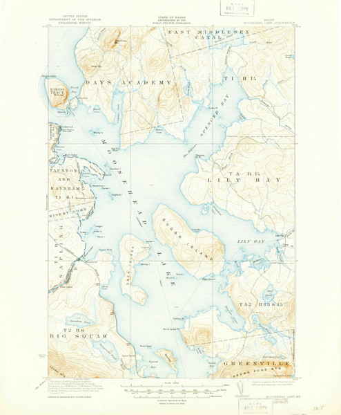 Moosehead Lake, Maine 1922 (1944) USGS Old Topo Map Reprint 15x15 ME Quad 460623