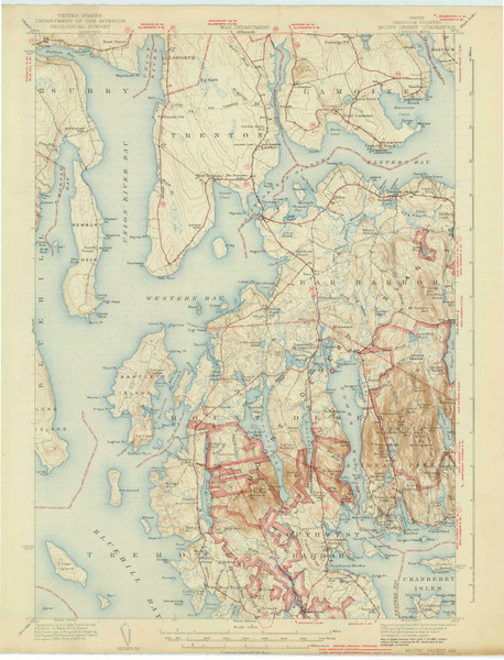 Mount Desert, Maine 1942 (1942) USGS Old Topo Map Reprint 15x15 ME Quad 306674 Mount Desert, Maine 1942 (1942) USGS Old Topo Map Reprint 15x15 ME Quad 306674