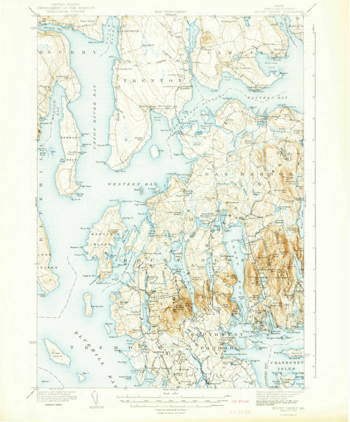 Mount Desert, Maine 1942 (1942) USGS Old Topo Map Reprint 15x15 ME Quad 460636 Mount Desert, Maine 1942 (1942) USGS Old Topo Map Reprint 15x15 ME Quad 460636