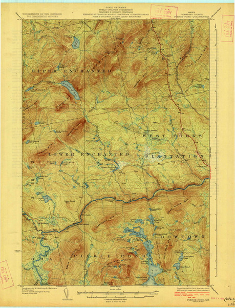 Pierce Pond, Maine 1927 (1927) USGS Old Topo Map Reprint 15x15 ME Quad 807622