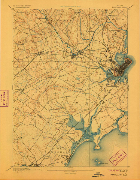Portland, Maine 1893 (1906) USGS Old Topo Map Reprint 15x15 ME Quad 807640