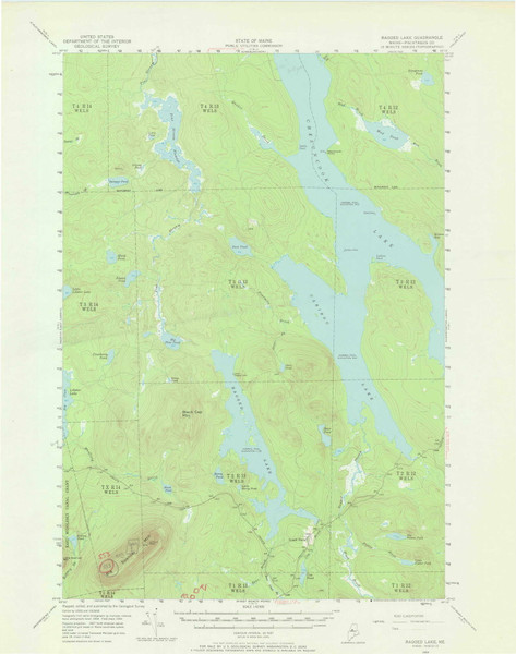 Ragged Lake, Maine 1954 (1969) USGS Old Topo Map Reprint 15x15 ME Quad 306733 Ragged Lake, Maine 1954 (1969) USGS Old Topo Map Reprint 15x15 ME Quad 306733