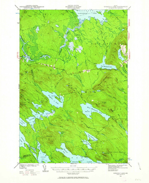 Scraggly Lake, Maine 1941 (1963) USGS Old Topo Map Reprint 15x15 ME Quad 460844 Scraggly Lake, Maine 1941 (1963) USGS Old Topo Map Reprint 15x15 ME Quad 460844