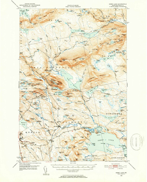 Sebec Lake, Maine 1950 (1954) USGS Old Topo Map Reprint 15x15 ME Quad 460859 Sebec Lake, Maine 1950 (1954) USGS Old Topo Map Reprint 15x15 ME Quad 460859