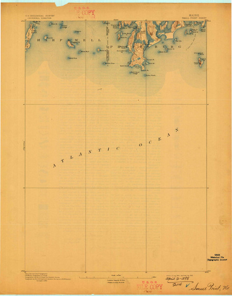 Small Point, Maine 1893 (1898) USGS Old Topo Map Reprint 15x15 ME Quad 807679