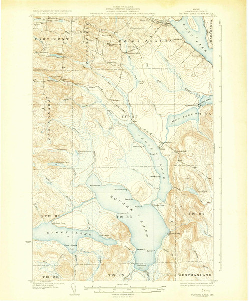 Square Lake, Maine 1931 (1931) USGS Old Topo Map Reprint 15x15 ME Quad 460911