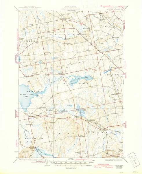 Stetson, Maine 1935 (1945) USGS Old Topo Map Reprint 15x15 ME Quad 460930 Stetson, Maine 1935 (1945) USGS Old Topo Map Reprint 15x15 ME Quad 460930