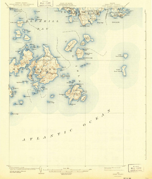 Swans Island, Maine 1904 (1943) USGS Old Topo Map Reprint 15x15 ME Quad 460945 Swans Island, Maine 1904 (1943) USGS Old Topo Map Reprint 15x15 ME Quad 460945