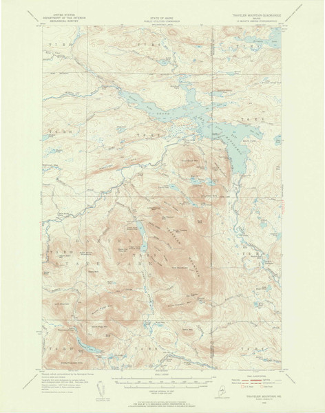Traveler Mountain, Maine 1955 (1956) USGS Old Topo Map Reprint 15x15 ME Quad 306815 Traveler Mountain, Maine 1955 (1956) USGS Old Topo Map Reprint 15x15 ME Quad 306815