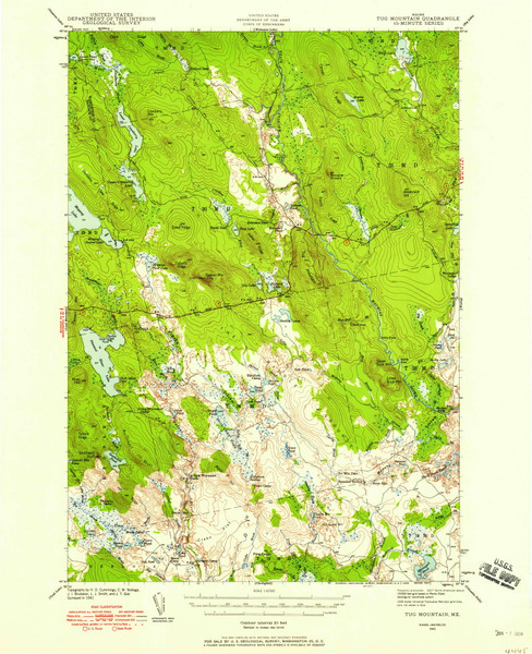 Tug Mountain, Maine 1941 (1958) USGS Old Topo Map Reprint 15x15 ME Quad 460968