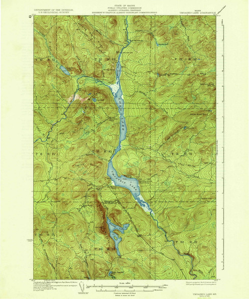 Umsaskis Lake, Maine 1935 (1935) USGS Old Topo Map Reprint 15x15 ME Quad 460974 Umsaskis Lake, Maine 1935 (1935) USGS Old Topo Map Reprint 15x15 ME Quad 460974