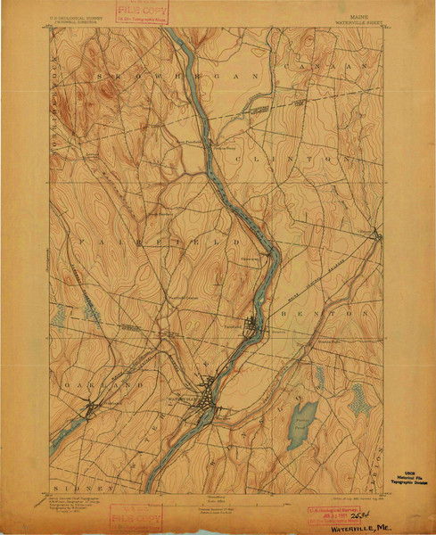 Waterville, Maine 1892 (1900) USGS Old Topo Map Reprint 15x15 ME Quad 807728 Waterville, Maine 1892 (1900) USGS Old Topo Map Reprint 15x15 ME Quad 807728
