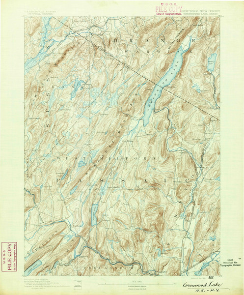 Greenwood Lake, New Jersey 1891 USGS Old Topo Map 15x15 NJ Quad