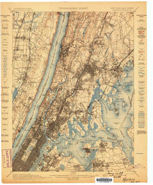 Harlem, New Jersey 1898 USGS Old Topo Map 15x15 NJ Quad