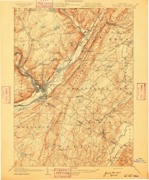 Port Jervis, New Jersey 1908 USGS Old Topo Map 15x15 NJ Quad Port Jervis, New Jersey 1908 USGS Old Topo Map 15x15 NJ Quad