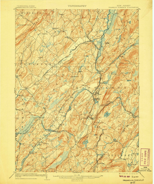 Franklin Furnace, New Jersey 1903 (1907) USGS Old Topo Map 15x15 NJ Quad