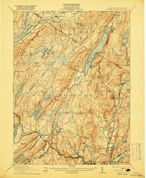 Greenwood Lake, New Jersey 1910 (1918) USGS Old Topo Map 15x15 NJ Quad