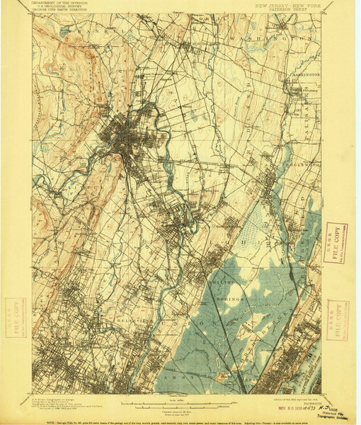 Paterson, New Jersey 1903 (1915) USGS Old Topo Map 15x15 NJ Quad