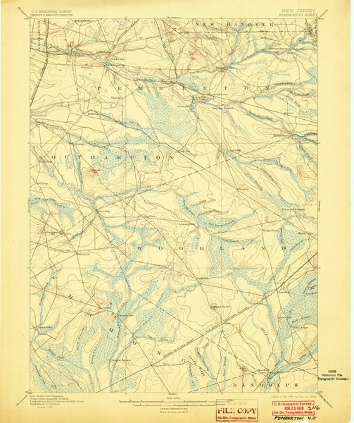 Pemberton, New Jersey 1898 (1903) USGS Old Topo Map 15x15 NJ Quad